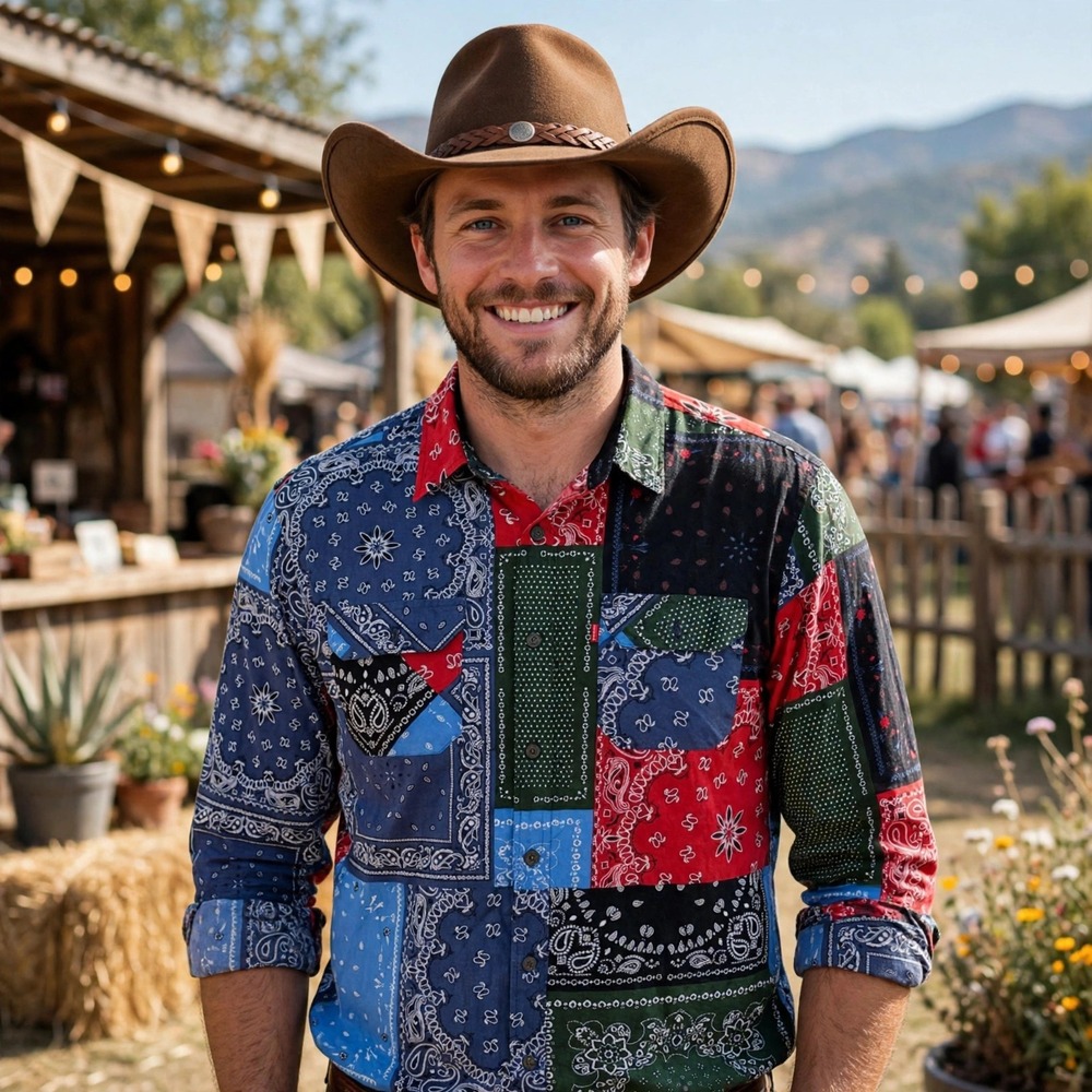 Levis Mens Patchwork Bandana Paisley Button Up Shirt Multi Color Long‎ Sleeve S